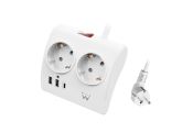 EWENT EW3870 Regleta 2  Shucko 2 Usb-A 1 Usb-C Bl.
