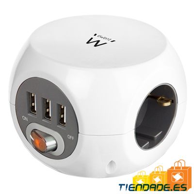 Ewent EW3939 REGLETA CUBO 3 TOMAS/3 USB BLANCO