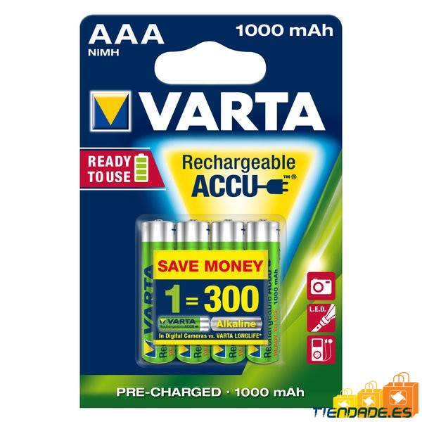 Pila Varta recargable Micro AAA lista para uso NiMH 1000 mAh - Blister 4