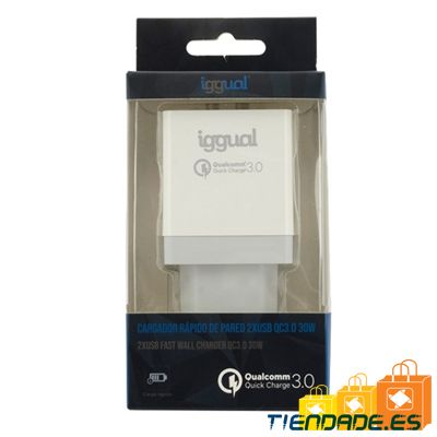 iggual Cargador 2xUSB carga rpida QC3.0 30W