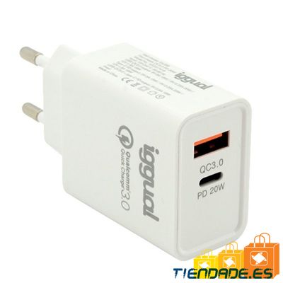 iggual Cargador doble USB QC3.0 + tipo C PD 20W