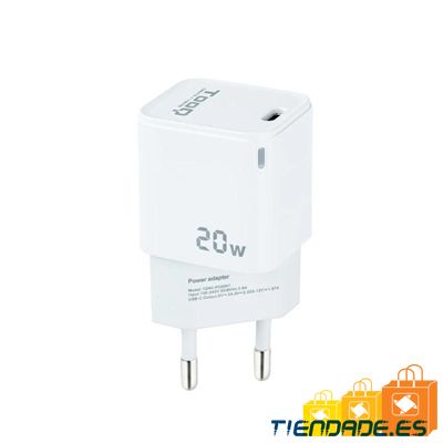 Tooq Cargador de Pared USB-C PD20W, Blanco