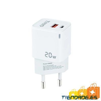 Tooq Cargador pared USB-C/PD+USB-A/QC 20W