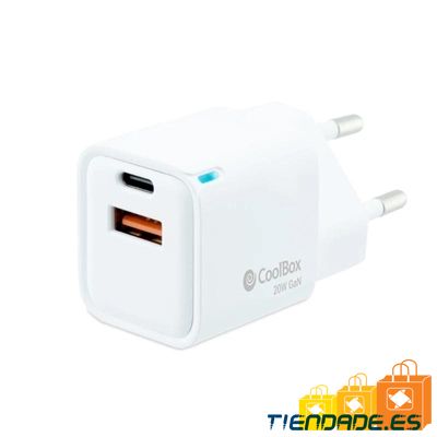 Coolbox Cargador Gan 20W USB-C/USB-A PARED