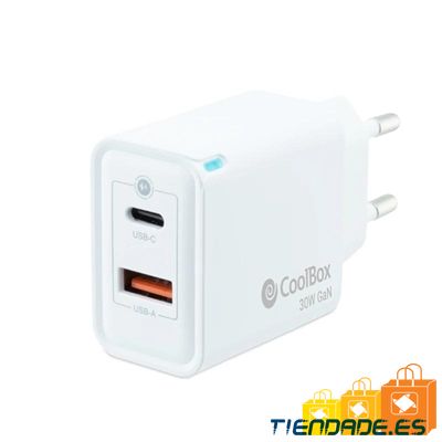 Coolbox Cargador Gan 30W USB-C/USB-A PARED